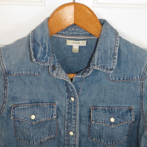 J Crew Women’s Pearl Snap Western Denim Long Sleeve Shirt Size 4 - Picture 4 of 5
